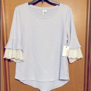 NEW Elle round neck ruffled mid sleeve tunic, tags